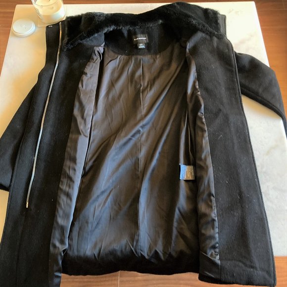 Club Monaco black wool Rocio coat / jacket, funnel neck, faux fur collar 2 looks - Picture 8 of 12